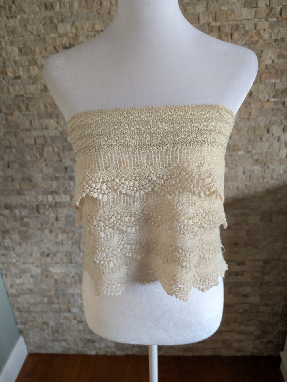 Exist Womens XL Cream Cotton Crochet Lace Tier Strapless Tube Top Micro Skirt